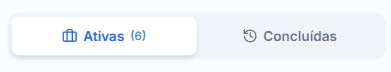 Abas de tarefas ativas e concluídas no painel do técnico.