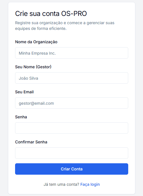 Tela de cadastro da MobilOS.