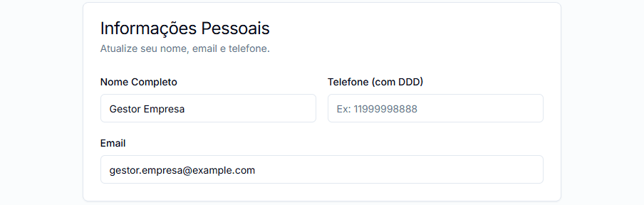 Campos de edição de informações pessoais.
