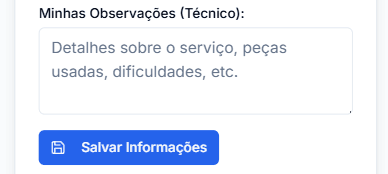 Seção para adicionar observações do técnico e custos.