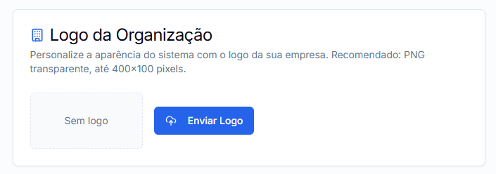 Seção de upload de logo na página de perfil.